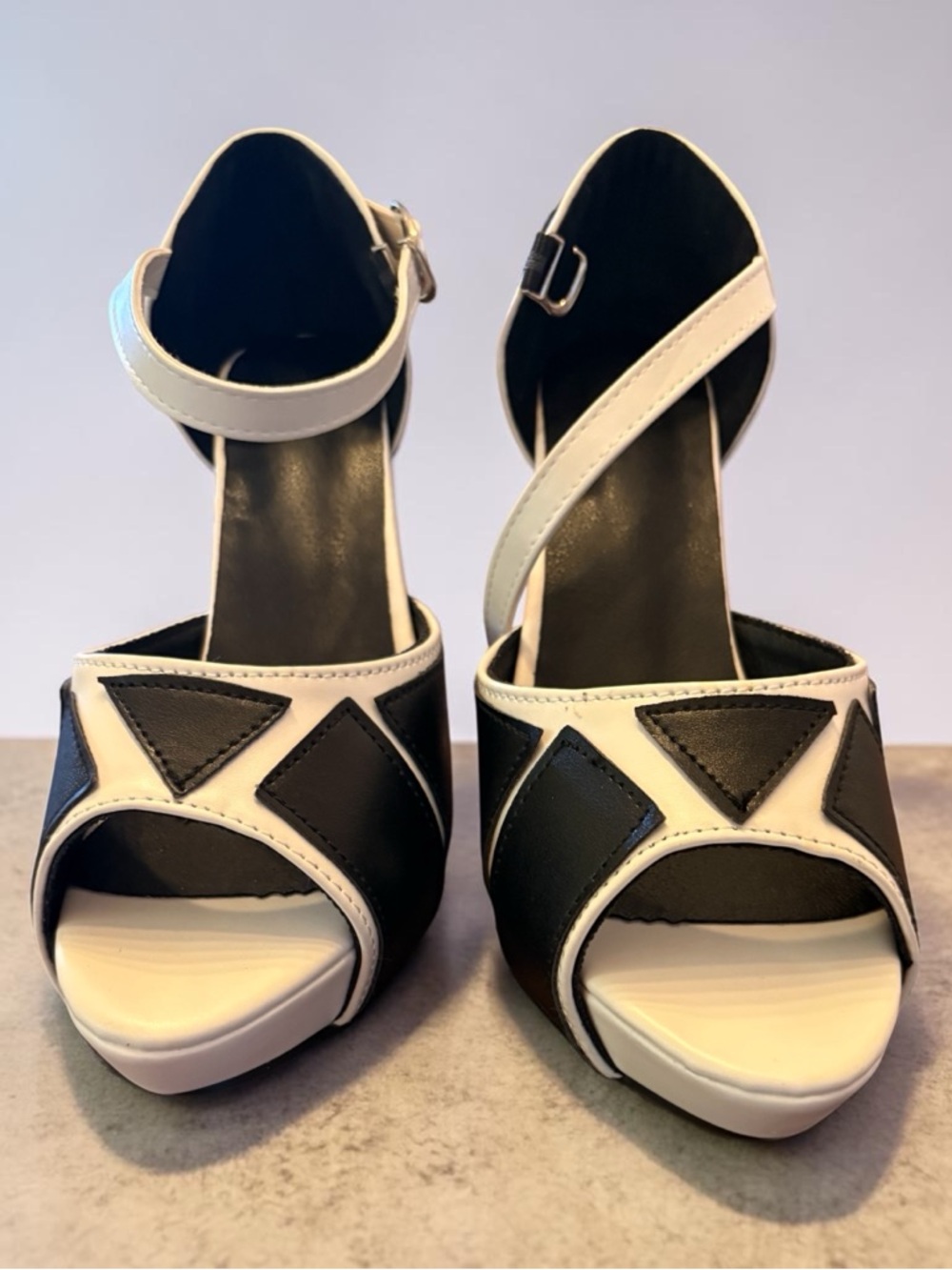 NWOB Women’s Black and White Strappy Peep-Toe Heels